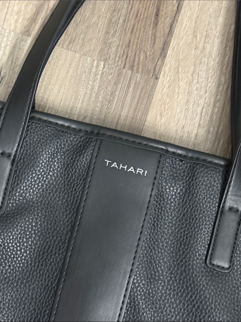 TAHARI Black Leather Double-Handle Tote